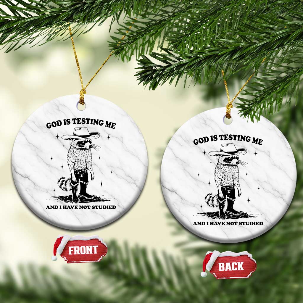 Funny God Is Testing Me And I Have Not Studied Ceramic Ornament Cowboy Racoon TS11 1pc White Marble Print Your Wear