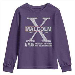 Malcolm X A Man Who Stands For Nothing Will Fall For Anything Youth Sweatshirt Black History Month TS11 Purple Print Your Wear