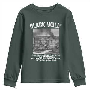 Black Wall Street First Bombs Youth Sweatshirt Tulsa Oklahoma Black History Month TS11 Dark Forest Green Print Your Wear