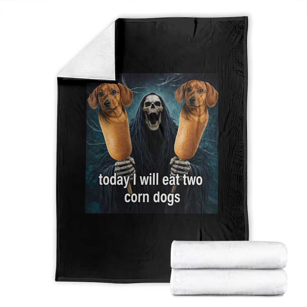 Today I Will Eat Two Corn Dogs Skeleton Meme Throw Blanket TS11 Black Print Your Wear