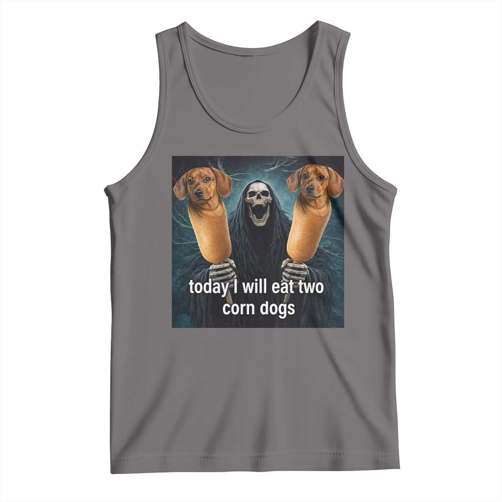 Today I Will Eat Two Corn Dogs Skeleton Meme Tank Top TS11 Deep Heather Print Your Wear