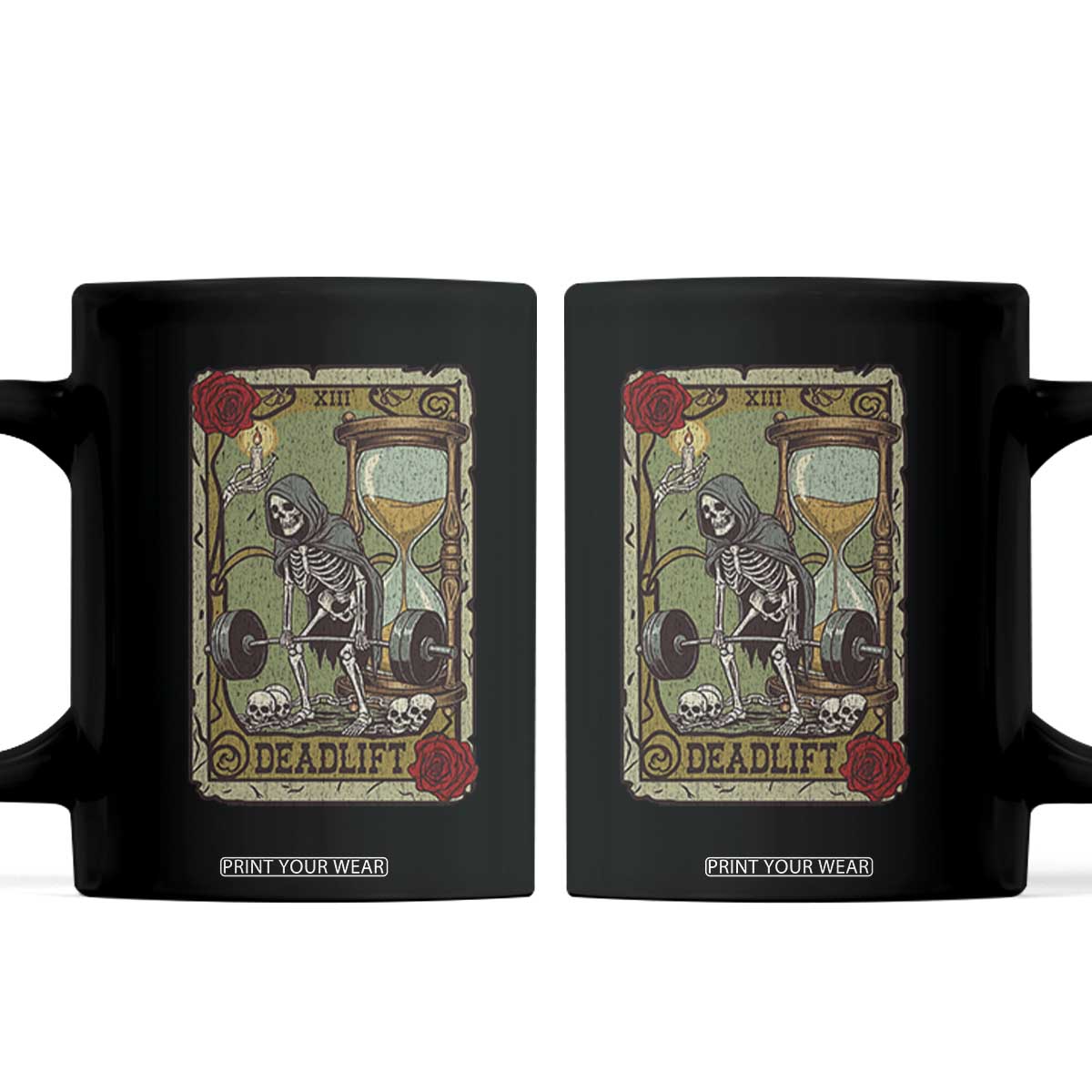 Funny Tarot Card Deadlifts Gym Workout Skeleton Coffee Mug TS11 Black Print Your Wear
