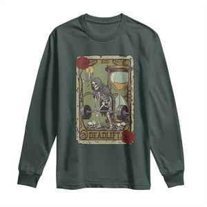Funny Tarot Card Deadlifts Gym Workout Skeleton Long Sleeve Shirt TS11 Dark Forest Green Print Your Wear