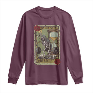 Funny Tarot Card Deadlifts Gym Workout Skeleton Long Sleeve Shirt TS11 Maroon Print Your Wear