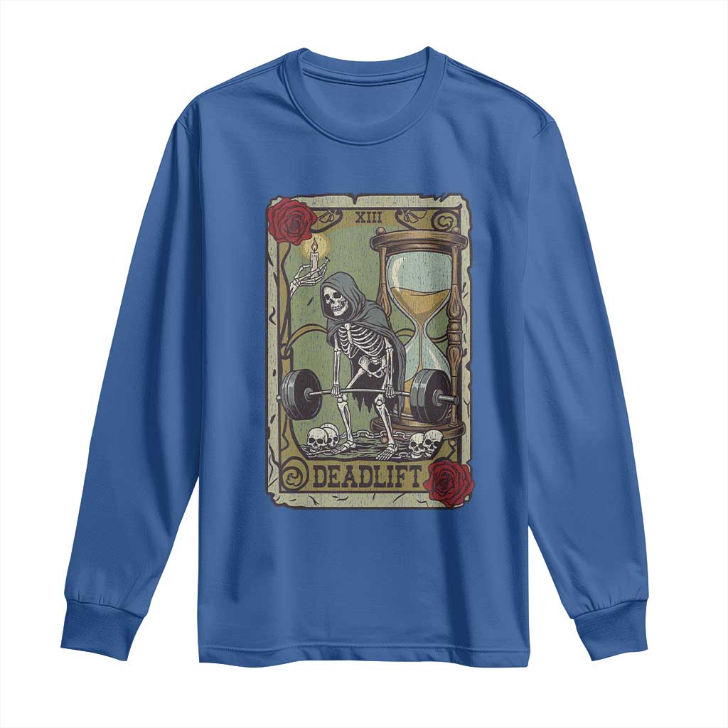 Funny Tarot Card Deadlifts Gym Workout Skeleton Long Sleeve Shirt TS11 Royal Blue Print Your Wear