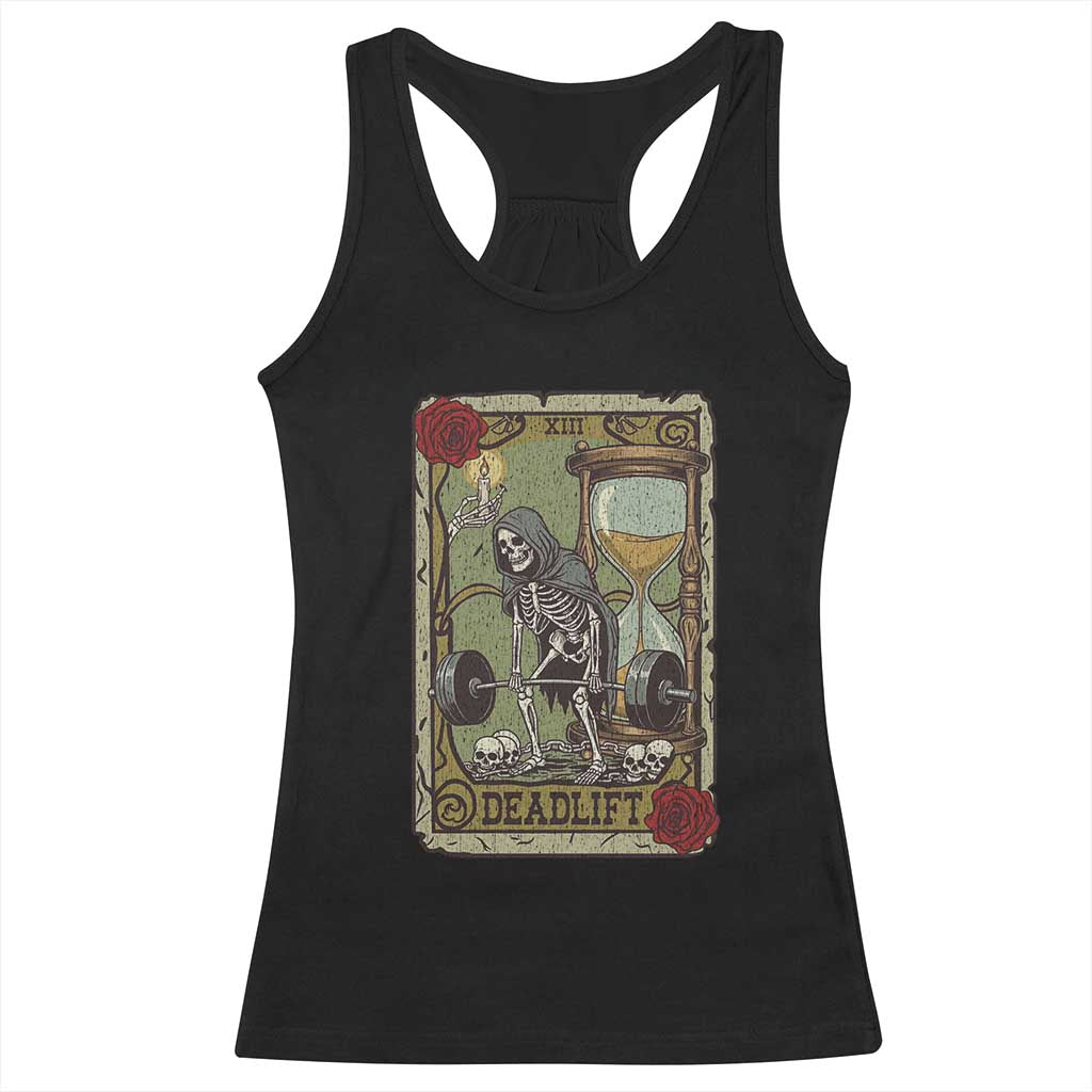 Funny Tarot Card Deadlifts Gym Workout Skeleton Racerback Tank Top TS11 Black Print Your Wear