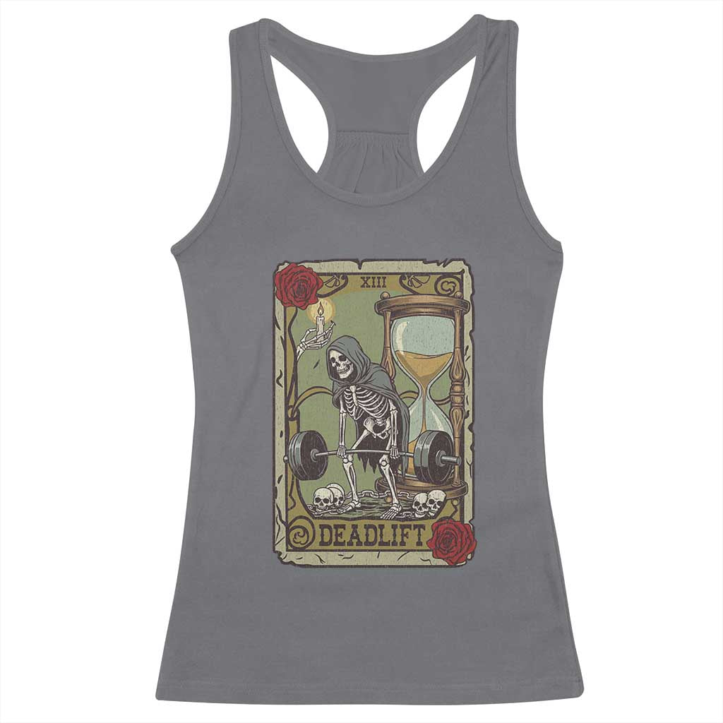 Funny Tarot Card Deadlifts Gym Workout Skeleton Racerback Tank Top TS11 Charcoal Print Your Wear