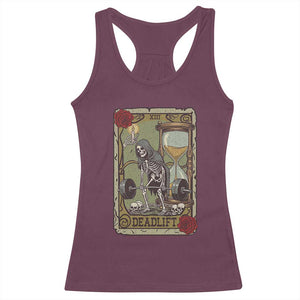 Funny Tarot Card Deadlifts Gym Workout Skeleton Racerback Tank Top TS11 Maroon Print Your Wear