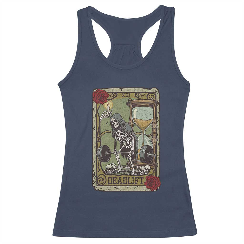 Funny Tarot Card Deadlifts Gym Workout Skeleton Racerback Tank Top TS11 Navy Print Your Wear