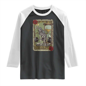 Funny Tarot Card Deadlifts Gym Workout Skeleton Raglan Shirt TS11 Black White Print Your Wear