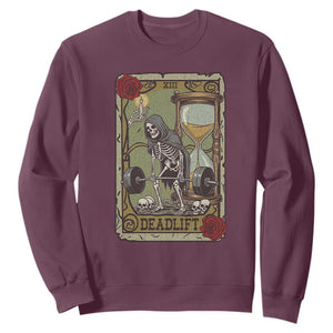 Funny Tarot Card Deadlifts Gym Workout Skeleton Sweatshirt TS11 Maroon Print Your Wear