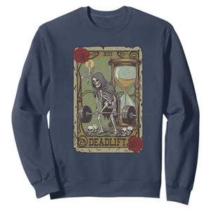 Funny Tarot Card Deadlifts Gym Workout Skeleton Sweatshirt TS11 Navy Print Your Wear