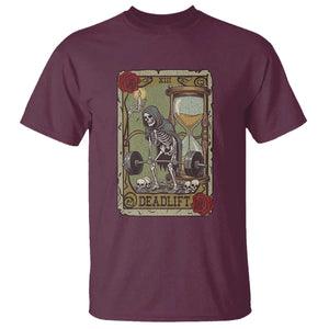 Funny Tarot Card Deadlifts Gym Workout Skeleton T Shirt TS11 Maroon Print Your Wear