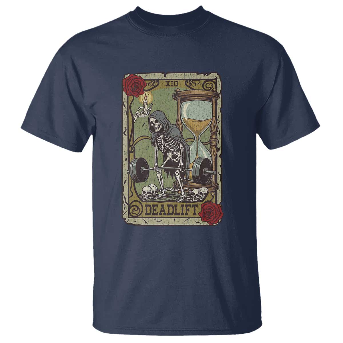 Funny Tarot Card Deadlifts Gym Workout Skeleton T Shirt TS11 Navy Print Your Wear