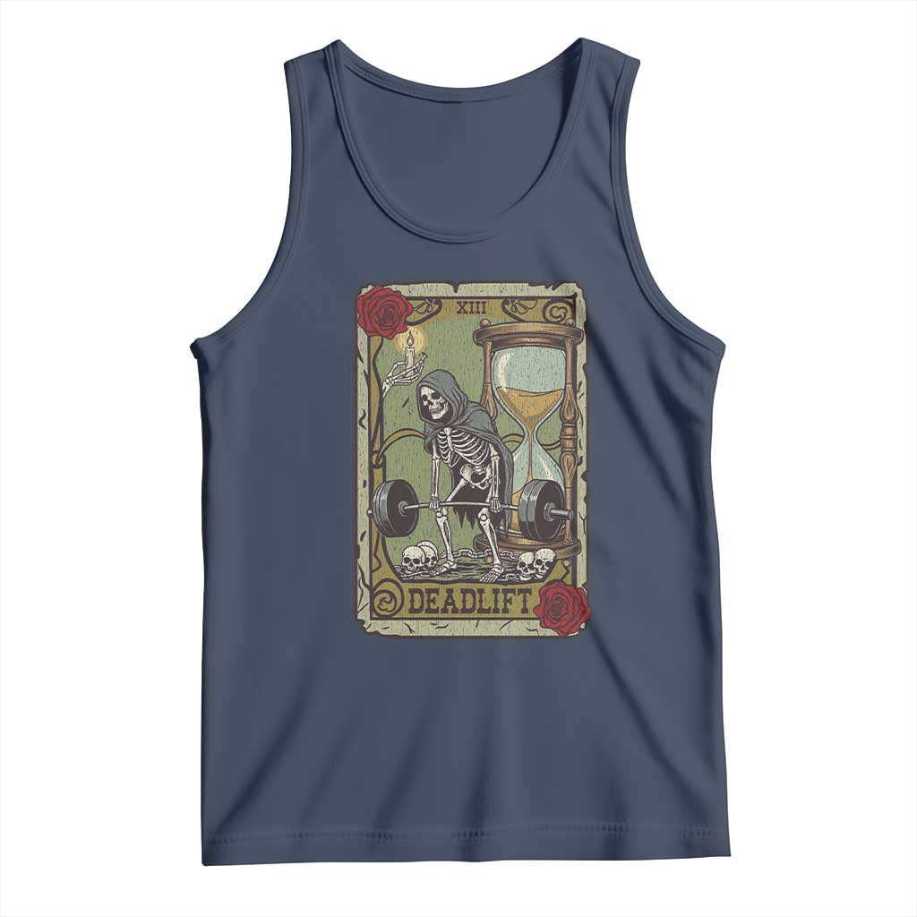 Funny Tarot Card Deadlifts Gym Workout Skeleton Tank Top TS11 Navy Print Your Wear