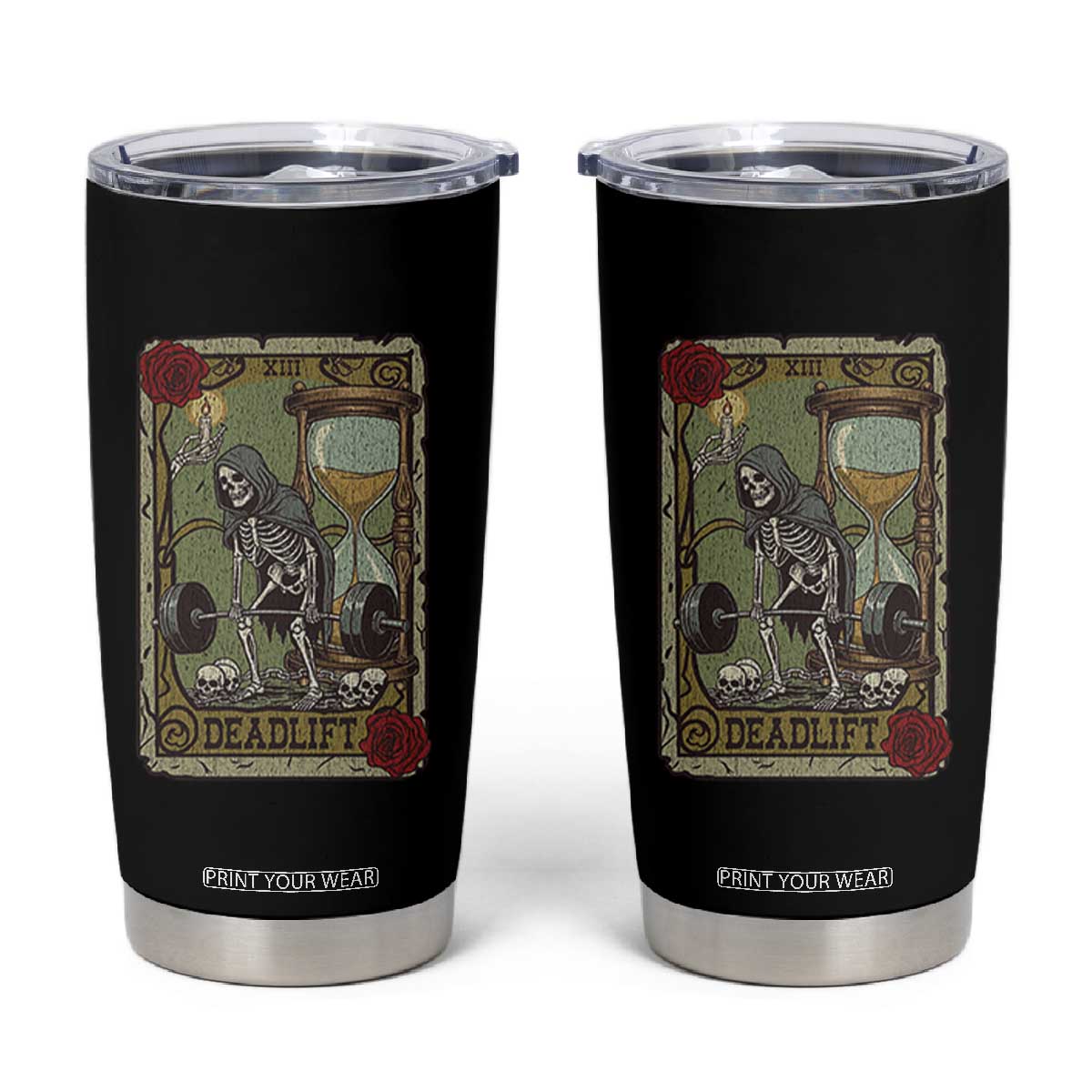 Funny Tarot Card Deadlifts Gym Workout Skeleton Tumbler Cup TS11 Black Print Your Wear