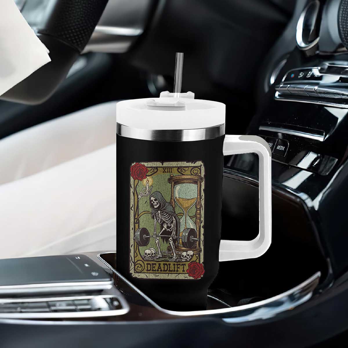 Funny Tarot Card Deadlifts Gym Workout Skeleton Tumbler With Handle TS11 Print Your Wear