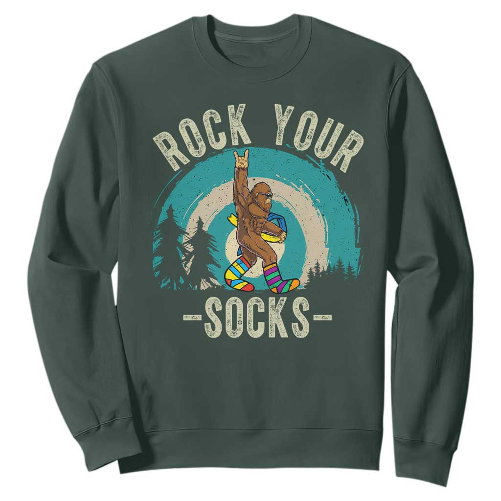 Funny Down Syndrome Awareness Bigfoot Sweatshirt Rock Your Socks TS11 Dark Forest Green Print Your Wear