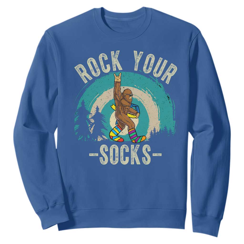 Funny Down Syndrome Awareness Bigfoot Sweatshirt Rock Your Socks TS11 Royal Blue Print Your Wear