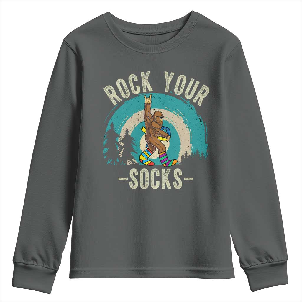 Funny Down Syndrome Awareness Bigfoot Youth Sweatshirt Rock Your Socks TS11 Dark Heather Print Your Wear