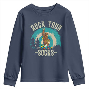 Funny Down Syndrome Awareness Bigfoot Youth Sweatshirt Rock Your Socks TS11 Navy Print Your Wear