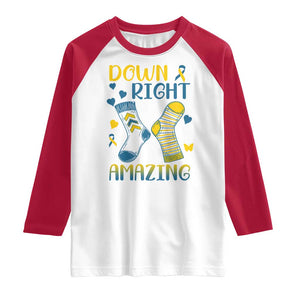Down Right Amazing Raglan Shirt Down Syndrome Awareness Socks Ribbon TS11 White Red Print Your Wear