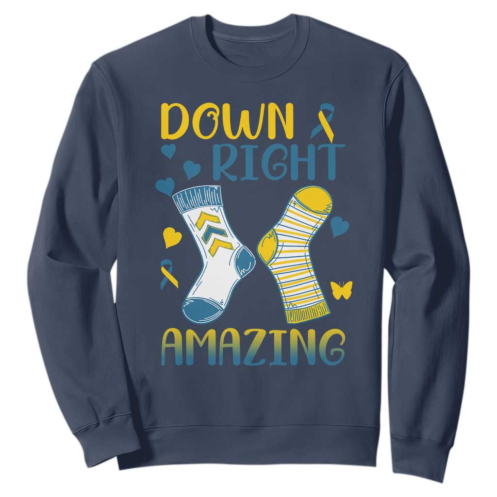 Down Right Amazing Sweatshirt Down Syndrome Awareness Socks Ribbon TS11 Navy Print Your Wear