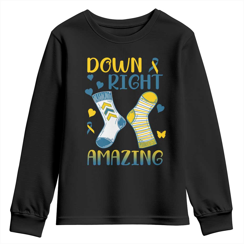 Down Right Amazing Youth Sweatshirt Down Syndrome Awareness Socks Ribbon TS11 Black Print Your Wear
