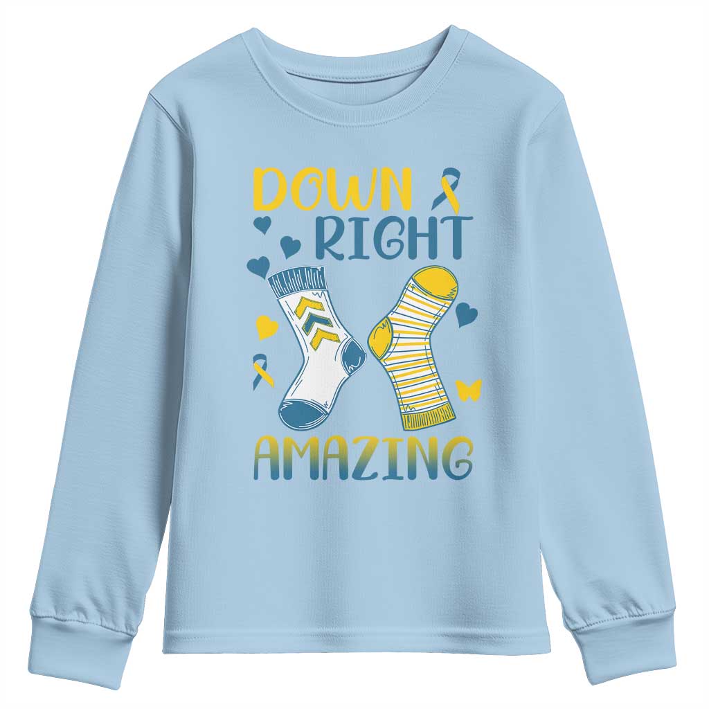 Down Right Amazing Youth Sweatshirt Down Syndrome Awareness Socks Ribbon TS11 Light Blue Print Your Wear