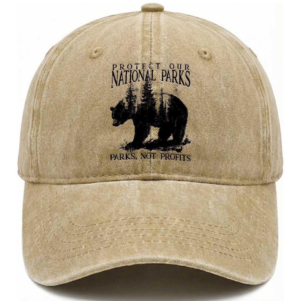 Protect Our National Parks Not Profits Washed Cotton Baseball Cap - Vintage Forest Bear TS11 Print Your Wear