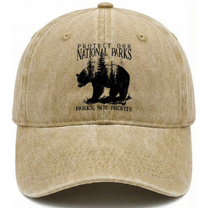 Protect Our National Parks Not Profits Washed Cotton Baseball Cap - Vintage Forest Bear TS11 Print Your Wear