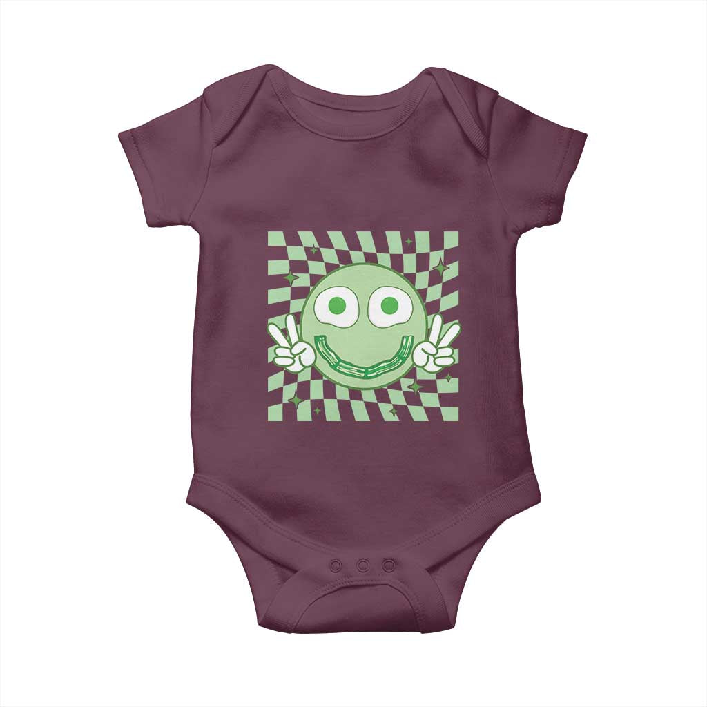 Funny Green Smile Face Eggs Bacon Breakfast St Patrick's Day Baby Onesie TS11 Maroon Print Your Wear