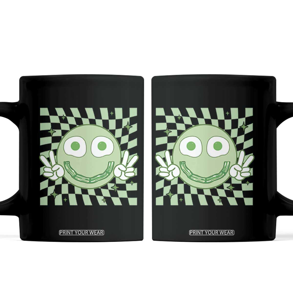 Funny Green Smile Face Eggs Bacon Breakfast St Patrick's Day Coffee Mug TS11 Black Print Your Wear