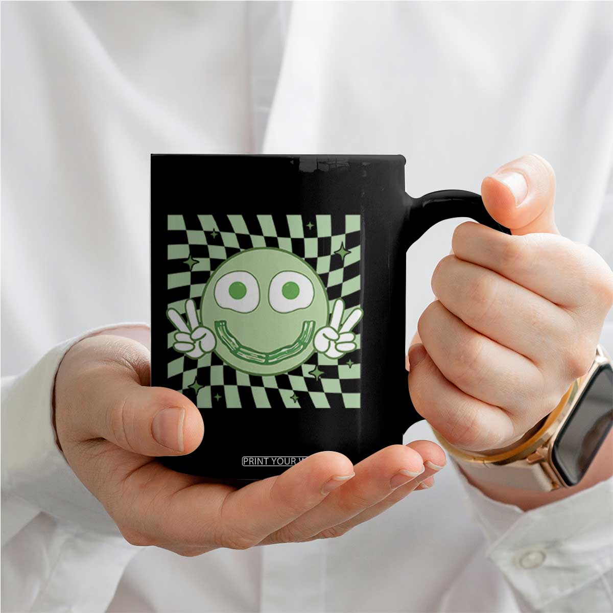 Funny Green Smile Face Eggs Bacon Breakfast St Patrick's Day Coffee Mug TS11 Print Your Wear