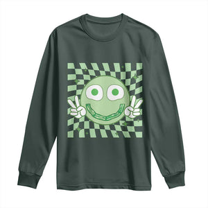 Funny Green Smile Face Eggs Bacon Breakfast St Patrick's Day Long Sleeve Shirt TS11 Dark Forest Green Print Your Wear