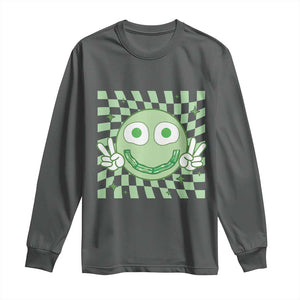 Funny Green Smile Face Eggs Bacon Breakfast St Patrick's Day Long Sleeve Shirt TS11 Dark Heather Print Your Wear