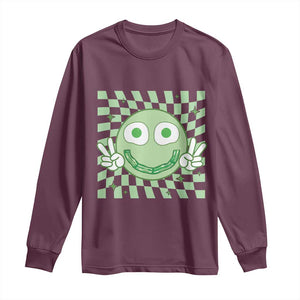 Funny Green Smile Face Eggs Bacon Breakfast St Patrick's Day Long Sleeve Shirt TS11 Maroon Print Your Wear