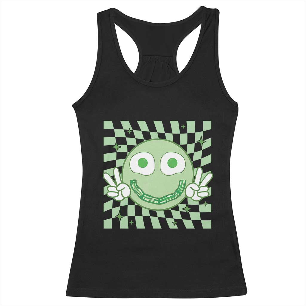 Funny Green Smile Face Eggs Bacon Breakfast St Patrick's Day Racerback Tank Top TS11 Black Print Your Wear