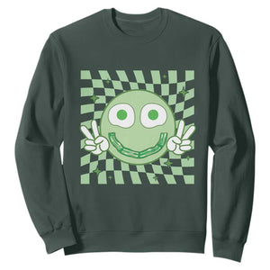 Funny Green Smile Face Eggs Bacon Breakfast St Patrick's Day Sweatshirt TS11 Dark Forest Green Print Your Wear