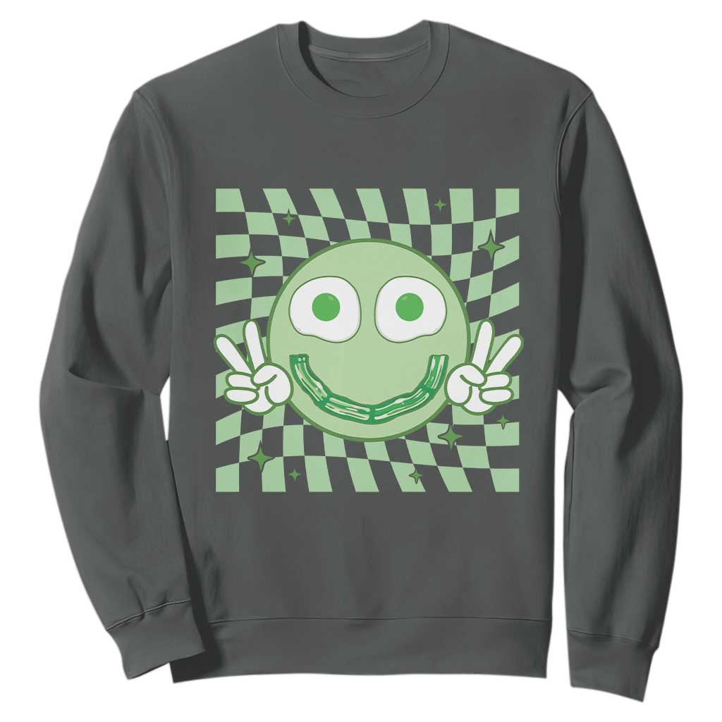 Funny Green Smile Face Eggs Bacon Breakfast St Patrick's Day Sweatshirt TS11 Dark Heather Print Your Wear