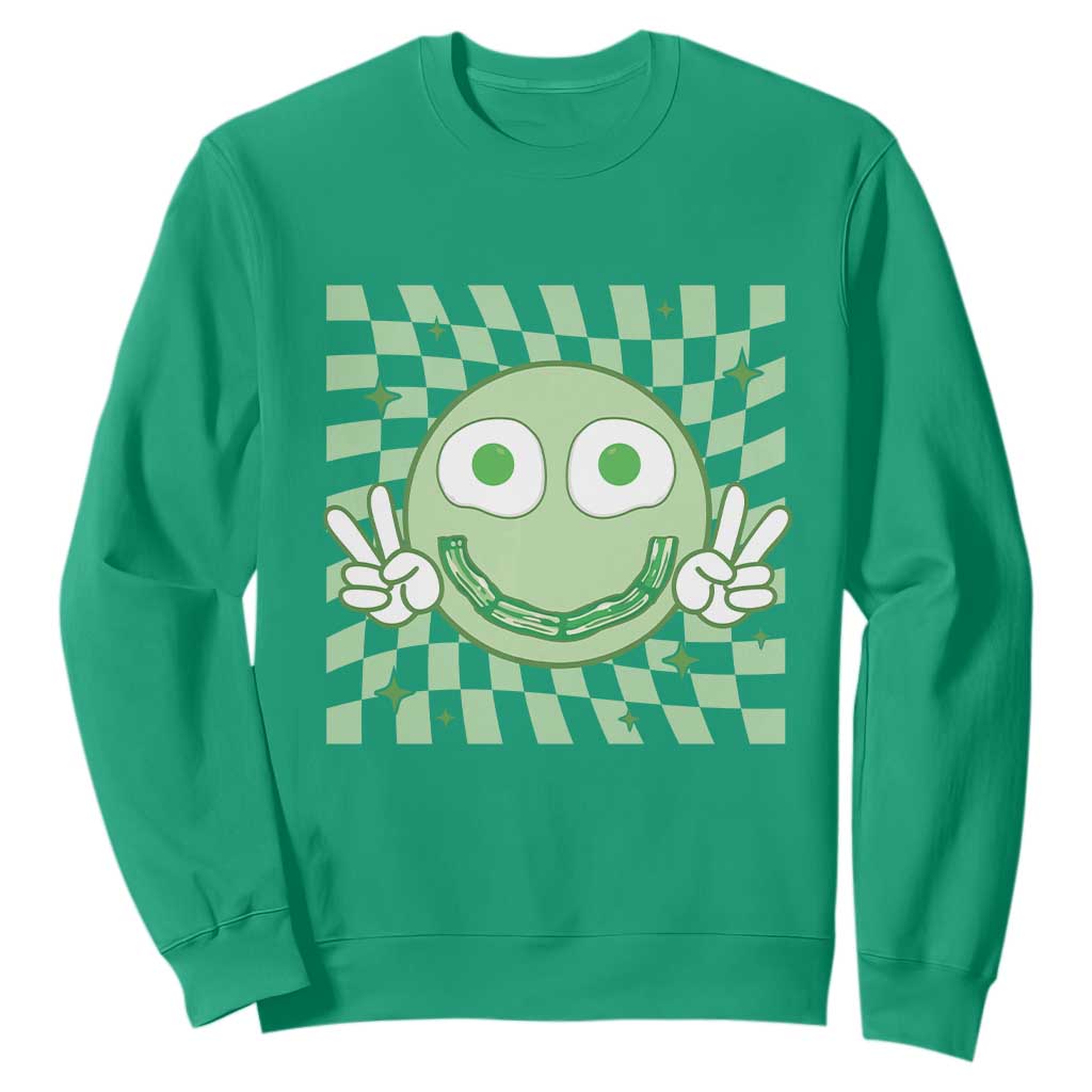 Funny Green Smile Face Eggs Bacon Breakfast St Patrick's Day Sweatshirt TS11 Irish Green Print Your Wear