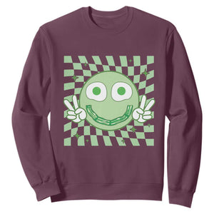 Funny Green Smile Face Eggs Bacon Breakfast St Patrick's Day Sweatshirt TS11 Maroon Print Your Wear