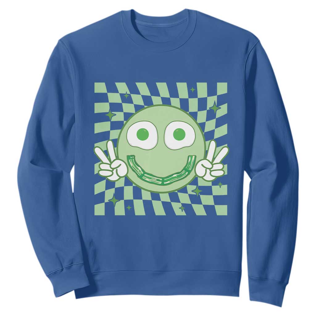 Funny Green Smile Face Eggs Bacon Breakfast St Patrick's Day Sweatshirt TS11 Royal Blue Print Your Wear