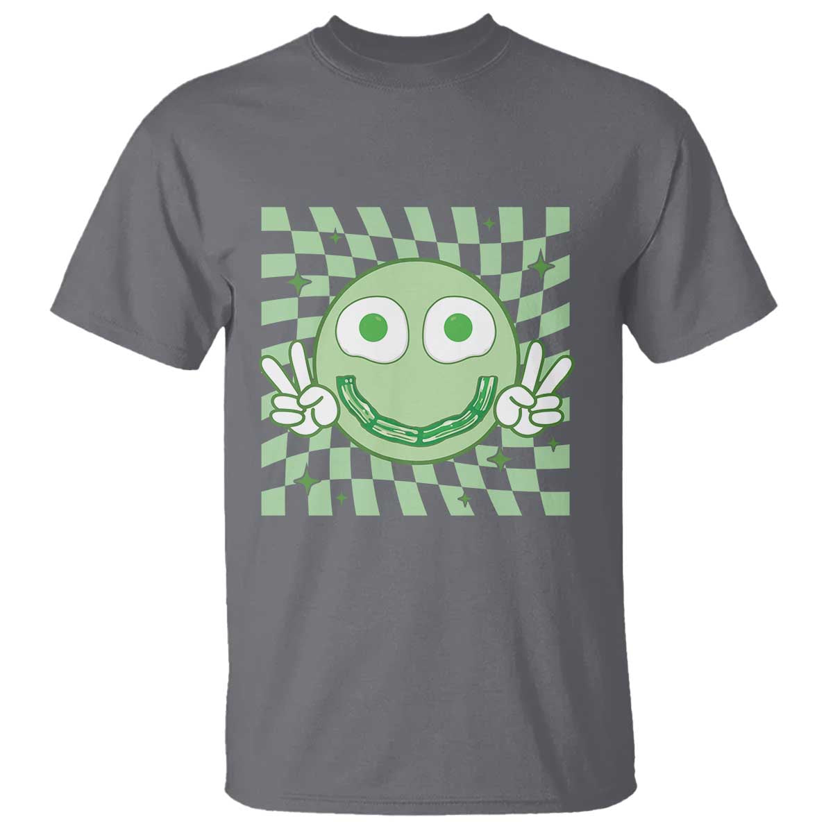 Funny Green Smile Face Eggs Bacon Breakfast St Patrick's Day T Shirt TS11 Charcoal Print Your Wear