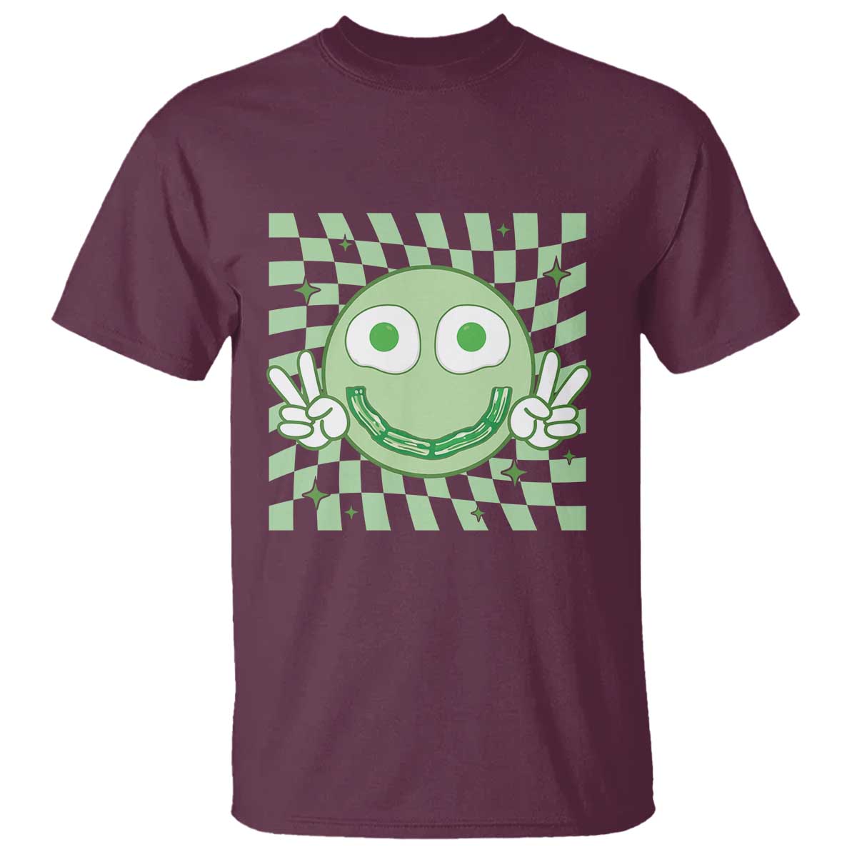 Funny Green Smile Face Eggs Bacon Breakfast St Patrick's Day T Shirt TS11 Maroon Print Your Wear