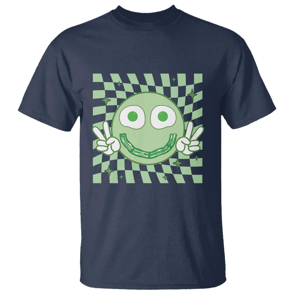 Funny Green Smile Face Eggs Bacon Breakfast St Patrick's Day T Shirt TS11 Navy Print Your Wear