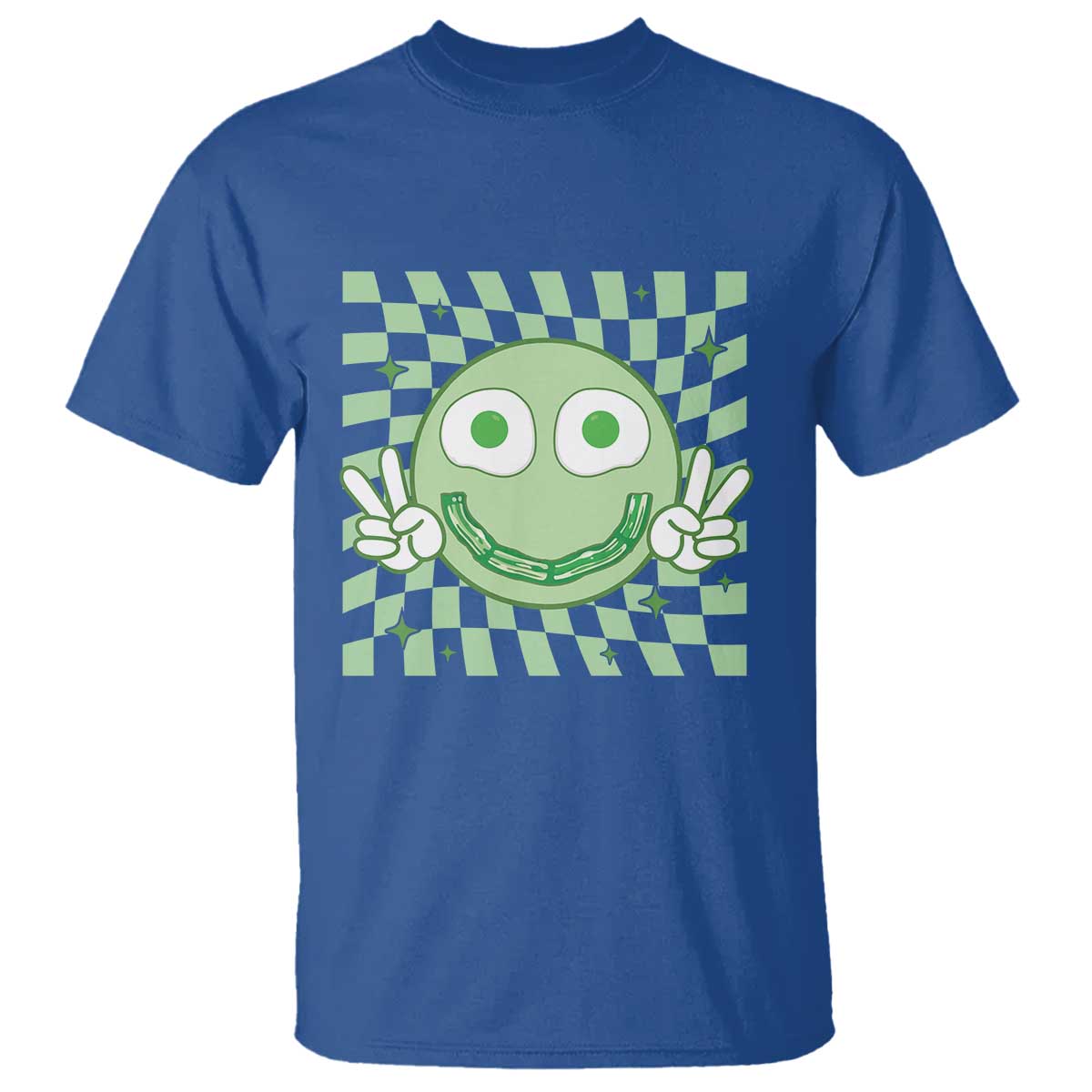 Funny Green Smile Face Eggs Bacon Breakfast St Patrick's Day T Shirt TS11 Royal Blue Print Your Wear