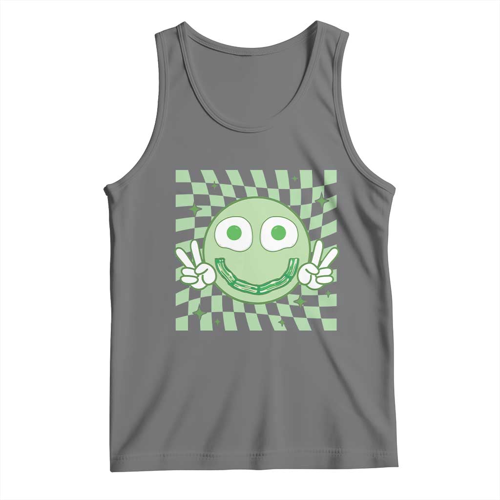 Funny Green Smile Face Eggs Bacon Breakfast St Patrick's Day Tank Top TS11 Black Heather Print Your Wear
