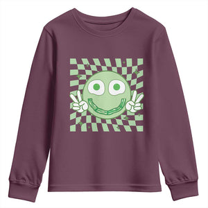 Funny Green Smile Face Eggs Bacon Breakfast St Patrick's Day Youth Sweatshirt TS11 Maroon Print Your Wear