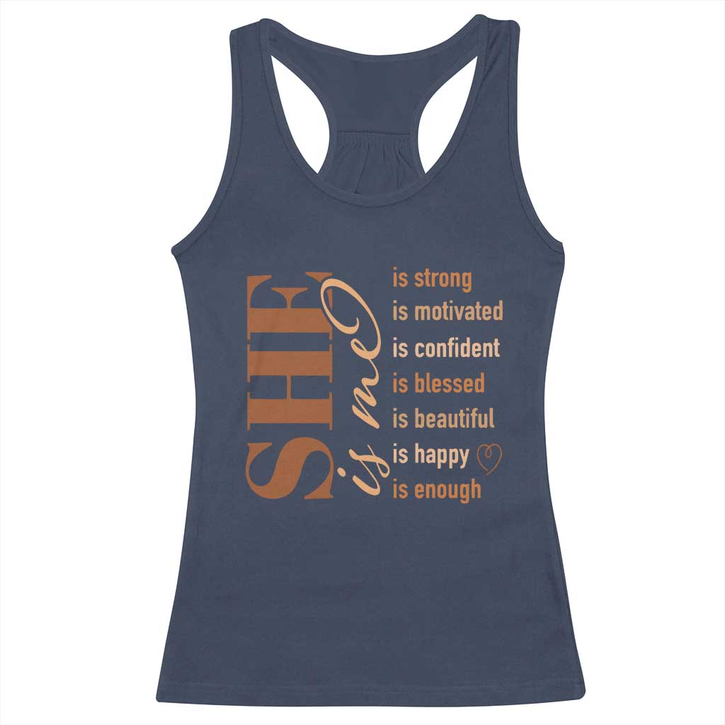 Woman Affirmation Racerback Tank Top She Is Strong Motivated Confident Blessed Beautiful Melanin TS11 Navy Print Your Wear